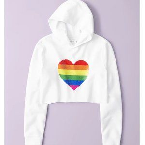 NWT A&F - White Pride Flip Sequin Heart Hoodie